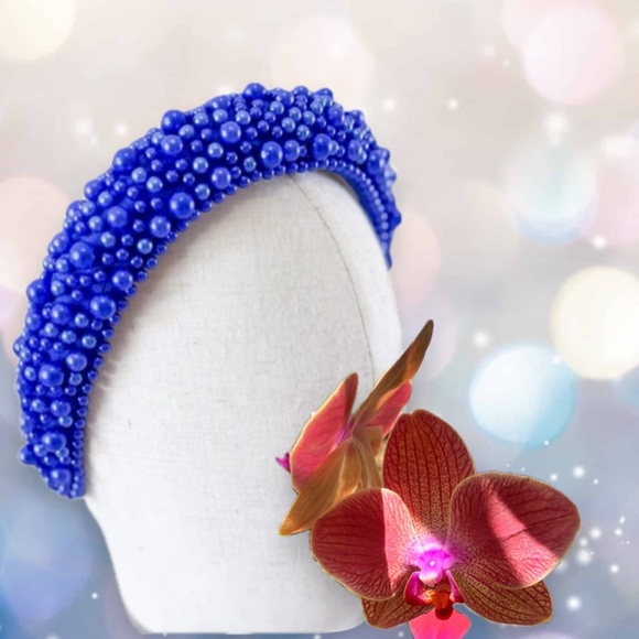 Pearl headband Blue Pearl Polished Shiny Round Bead 1.5\